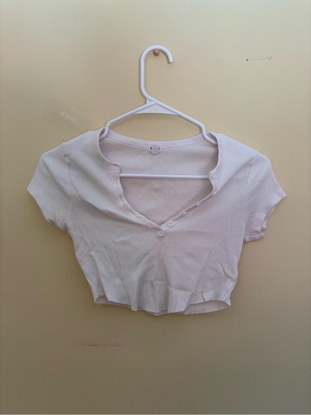 Garage Light Pink Ribbed Cropped Button-Up Top